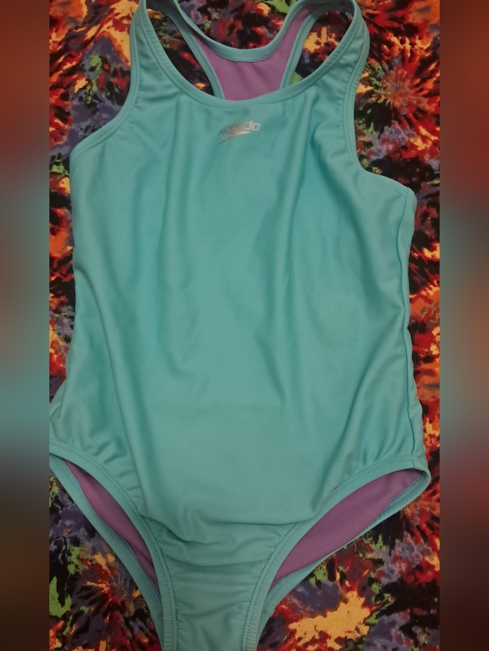Little Girls Speedo One Piece - Light Blue & Purple